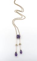 Edwardian amethyst, seed-pearl and gold negligee pendant