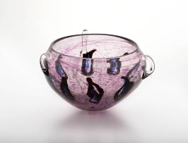 A Shirley Cloete amethyst and clear glass bowl, 1988