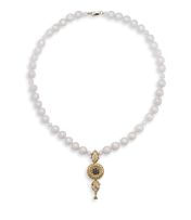 Pearl, sapphire and gold necklace