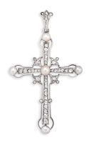Edwardian diamond and pearl cross pendant