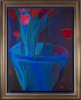 Robin Mann; Tulips in a Blue Vase