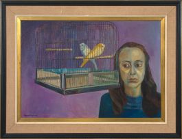 Alexander Podlashuc; Woman with Two Caged Budgerigars