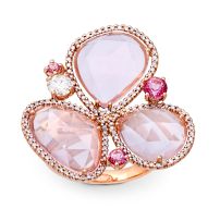 Rose quartz, pink sapphire and diamond ring