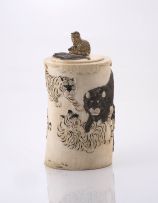 A Japanese ivory brushpot and cover, Meiji period (1868-1912)