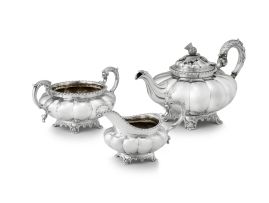 A William IV silver three-piece tea service, Adey Bellamy Savory, London, 1831