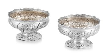 A pair of William IV silver pedestal bowls, Edward Farrell, London, 1837