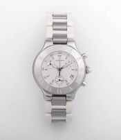 Gentlemen’s stainless steel and white rubber Must 21 Chronoscaph Cartier wristwatch, Ref. 2424