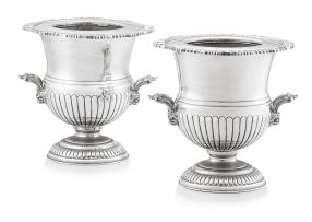 A pair of Sheffield silver plate wine coolers, 19th century