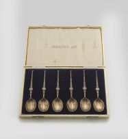 A George V cased set of six silver-gilt anointing spoons, Spurrier & Co, Birmingham, 1936