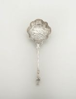 A German silver sugar sifter, with English import marks for Berthold Muller, Chester, 1905