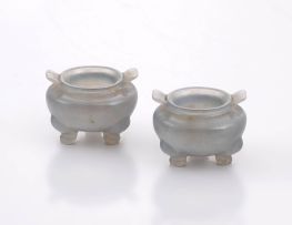 A pair of Chinese lavender jade two-handled bowls, Qing Dynasty, 19th century