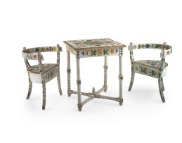 A Swedish painted table and a pair of armchairs, 19th century