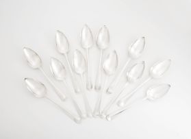 A set of twelve Dutch silver Rat-Tail pattern dinner spoons, Hendrik Roelof Carel Helweg, Amsterdam, 1917, .934 standard