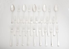 A set of twelve Dutch silver Rat-Tail pattern dinner forks, Hendrik Roelof Carel Helweg, Amsterdam, 1912-1917, .934 standard
