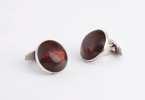 Pair of silver and amber cufflinks, N.E. FROM, Denmark, 1960s, .925 sterling