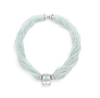 Blue topaz, aquamarine and diamond necklace