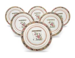 A set of six Chinese Export ‘famille-rose’ plates, Qing Dynasty, 18th century
