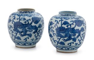 A near pair of Chinese blue and white vases, Qing Dynasty, Kangxi period, 1662-1722