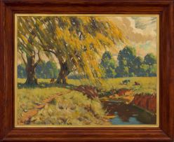 Sydney Carter; Landscape with Willows and Cattle