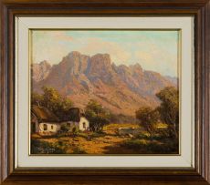 Tinus de Jongh; Farmstead near Mountains