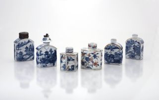 A group of four Chinese Export blue and white tea caddies, Qing Dynasty, 18th century