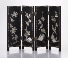 A Chinese mother-of-pearl and lacquered wood four-panelled table screen, Republic period, 1912-1949