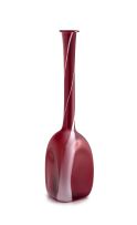 A Murano ruby-red and white a fili glass bottle vase, 1960s