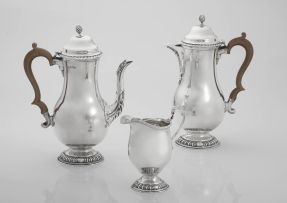 A George VI three-piece silver coffee set, Thomas Ducrow & Sons, Birmingham, 1945-1946