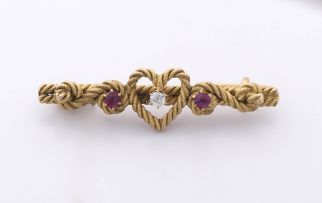 Victorian gold, ruby and diamond brooch