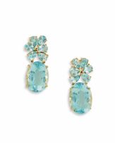 Pair of aquamarine and blue topaz gold earrings, Charles Grieg