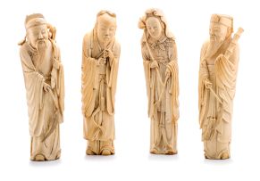 A set of four Chinese ivory figures of Immortals, Qing Dynasty, late 18th/early 19th century