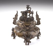 A Chinese bronze censor and cover, Qing Dynasty, 19th century