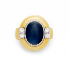 Cabochon-cut blue sapphire and diamond ring, Otto Poulsen