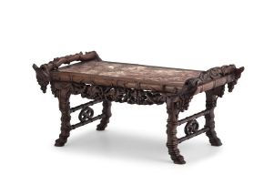 A Chinese hardwood and marble scholars table, Qing Dynasty, late 19th century