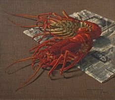 Vladimir Tretchikoff; Still Life with Crayfish and Newspaper