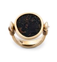 Ancient bronze coin gold ring