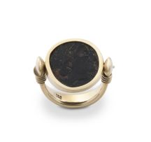 Ancient bronze coin gold ring