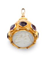 Amethyst, peridot, mother-of-pearl and gold pendant