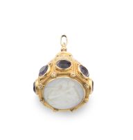 Amethyst, peridot, mother-of-pearl and gold pendant