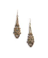 Pair of filigree gold and turquoise pendant earrings, 19th century