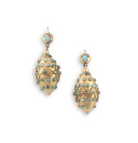 Pair of turquoise and 15ct gold earrings