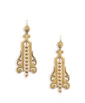 Pair of 18ct gold pendant earrings, probably French, 19th century
