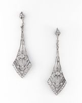 Pair of paste and silver pendant drop earrings, 19th century
