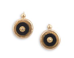 Pair of black stone and gold earrings, 19th century