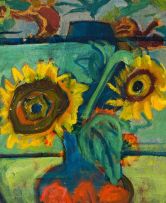 Maggie Laubser; Cat and Pumpkin, recto; Still Life with Sunflowers, verso