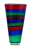A Fulvio Bianconi red, blue and green sommerso glass vase, Venini, Murano, 1960s