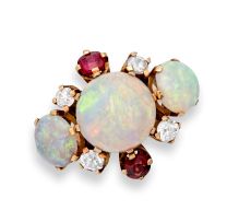 Opal, ruby and diamond dress ring