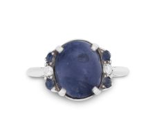 Blue star-sapphire and diamond ring