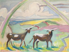 Maggie Laubser; Cows and Rainbow