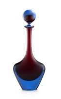A Seguso red and blue sommerso glass vase and stopper, Murano, 1960s